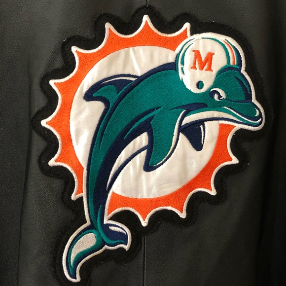 Vintage 90’s Miami Dolphins Leather Bomber Jacket - Picture 3 of 5